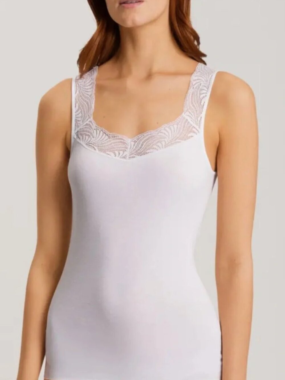 HANRO Cotton Delight Lace Trim Tank Top 100% Mercerized Cotton Size Large